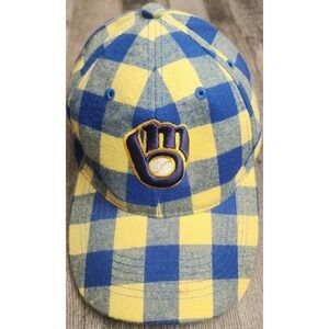 Milwaukee Brewers Baseball Cap Blue Yellow Checker Plaid OSFA Hat Max HeadGear